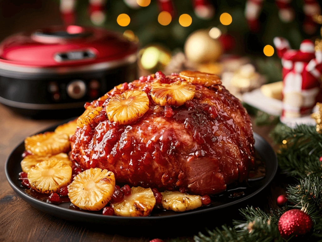 Holiday ham cooked in a Ninja slow cooker